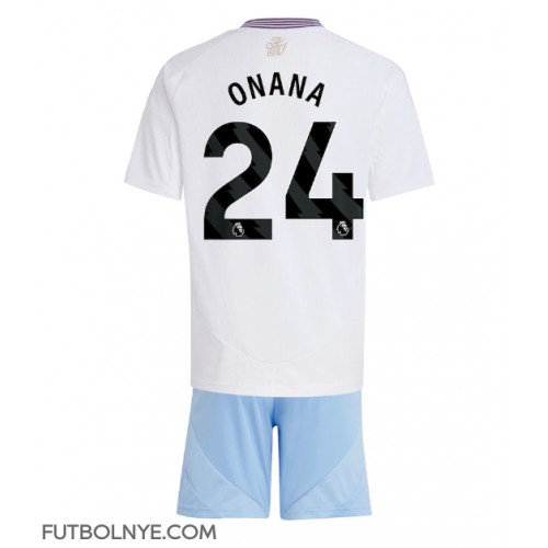 Camiseta Aston Villa Amadou Onana #24 Visitante Equipación para niños 2024-25 manga corta (+ pantalones cortos)